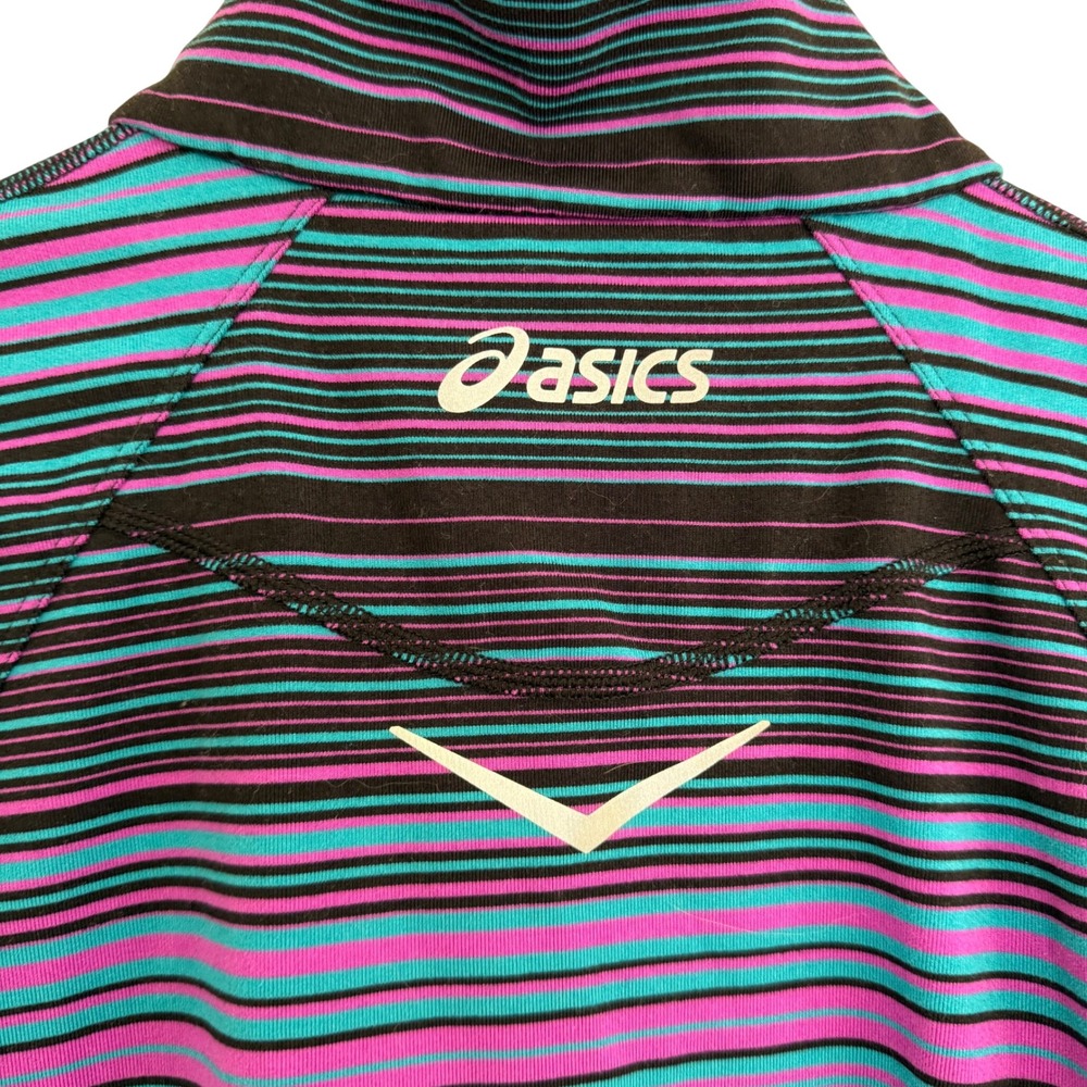 ASICS Women's Striped Quarter Zip‎ Long Sleeve Running Purple Blue Black Size L - Picture 6 of 11